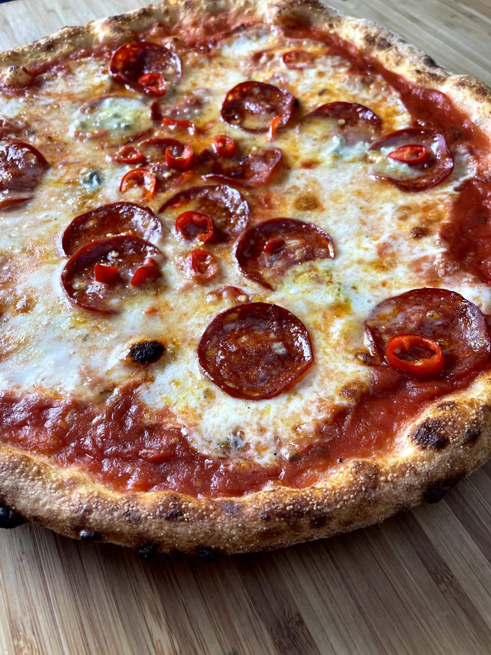 Toto Ruby pizza with pepperoni, gorgonzola and chilli